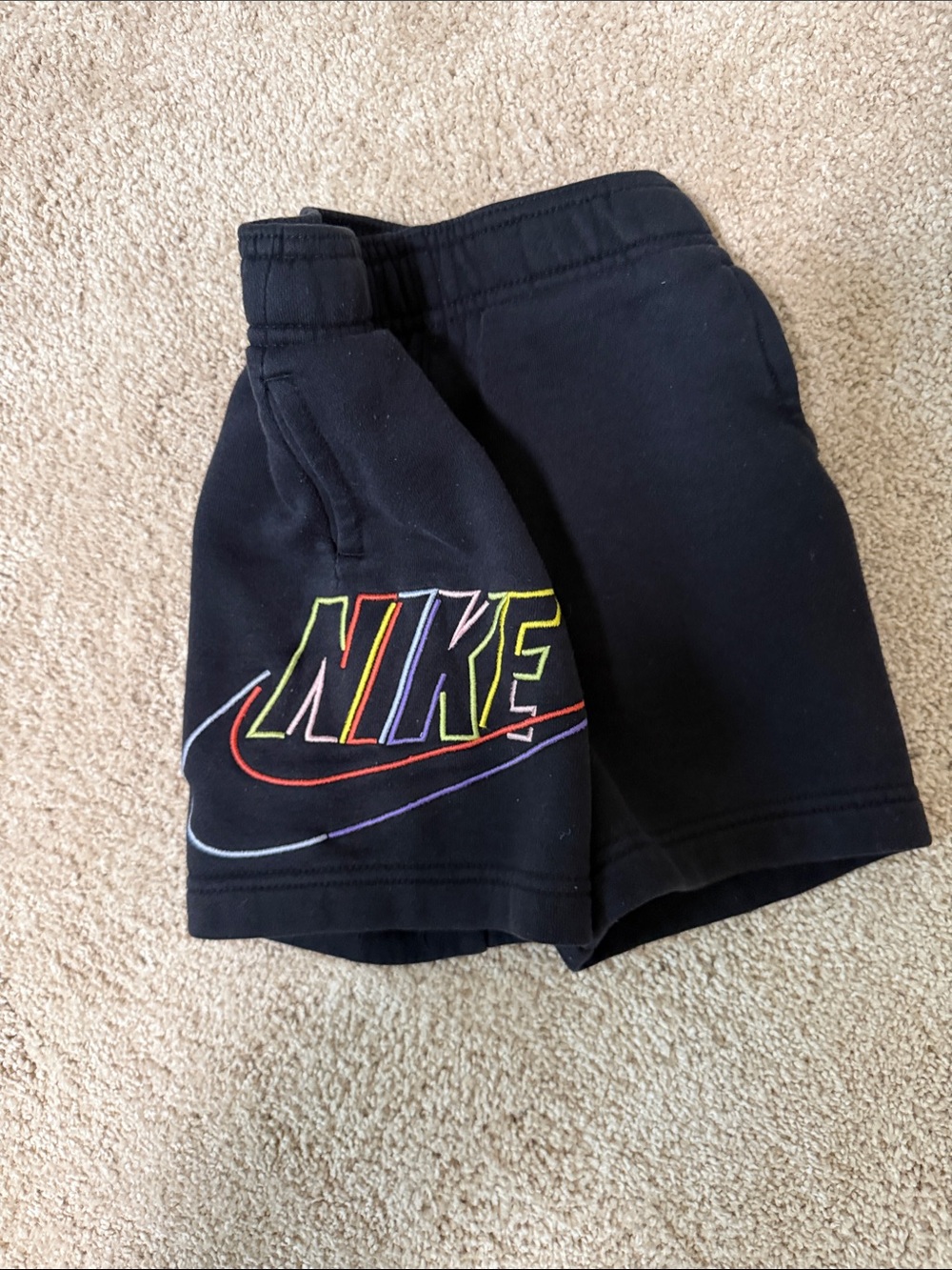 Nike Black Kids Shorts with Multicolor Outline Logo